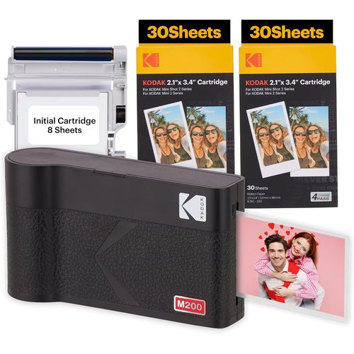 Hamiltion-Mini 2 Era Cadeau Noel 4Pass Imprimante Photo Portable (5,3X8,6Cm) (Jaune, Imprimante Photo Portable + 68 Feuilles (8 Feuilles Initiales + Paquet De 60 Feuilles))