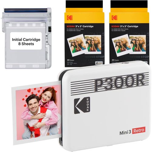 Hamiltion-Mini 3 Retro 4Pass Imprimante Photo Portable (7,6X7,6Cm) - Paquet Avec 60 Feuilles, Blanc