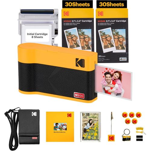 Hamiltion-Mini 2 Era Cadeau Noel 4Pass Imprimante Photo Portable (5,3X8,6Cm) (Jaune, Lot Accessoire Avec 68 Feuilles (8 Feuilles Initiales + Paquet De 60 Feuilles))