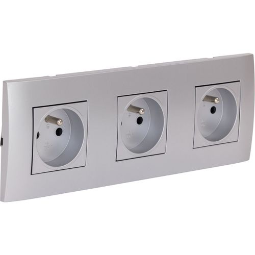 Triple prise encastrée + plaque de finition Kalya - Argent - Zenitech
