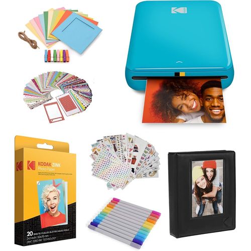 Hamiltion-Step Imprimante Imprimante Photo Mobile Sans Fil Avec Technologie Zinc (Bleu) Pack Cadeau, 2X3