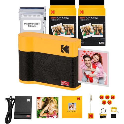 Hamiltion-Mini 3 Era 4Pass Imprimante Photo Portable (7,6X7,6Cm) (Jaune, Lot Accessoire Avec 68 Feuilles (8 Feuilles Initiales + Paquet De 60 Feuilles))
