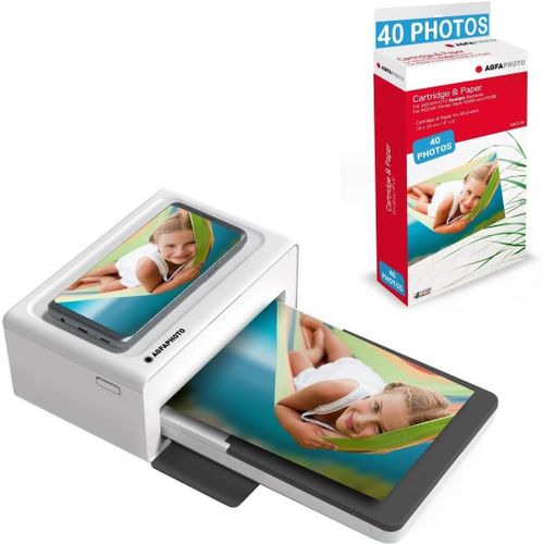 Hamiltion-Agfa Photo Pack Imprimante Realipix Moments + Cartouches Et Papiers 40 Photos Supplémentaires - Impression Bluetooth Photo 10X15 Cm Smartphone Apple Et Android, 4Pass Sublimation Thermique