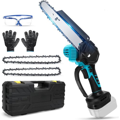 Hamiltion-Mini Tronçonneuse À Batterie Compatible Avec Makita 18V Batterie, 8 Pouces Tronçonneuse Électrique Sans Brosse Avec Affichage Numérique, Chaîne, Gants, Lunettes De Protection Et Coffret