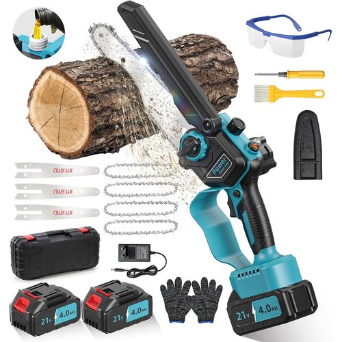 Hamiltion-Mini Tronconneuse A Batterie 8000Mah, 6 Pouces 1000W Tronconneuse Electrique Sans Fil Brushless Avec Graisseur Automatique, Elagueuse Batterie, Petite Tronçonneuse Compatible Avec Makita Po