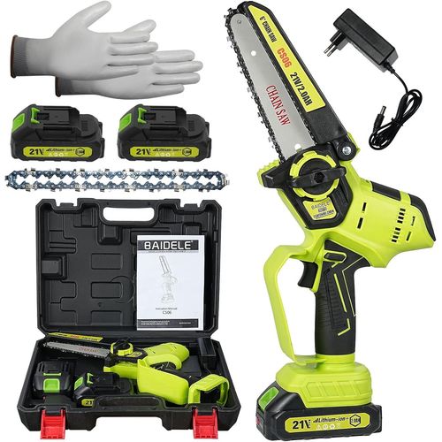 Hamiltion-Mini Tronconneuse A Batterie, 6 Pouces Tronconneuse Electrique Sans Fil, 2 Batteries 2Ah Avec Chargeur, Mini Tronconneuse Pour Couper Le Bois Dans Le Jardin Et La Ferme, Installation Sans O