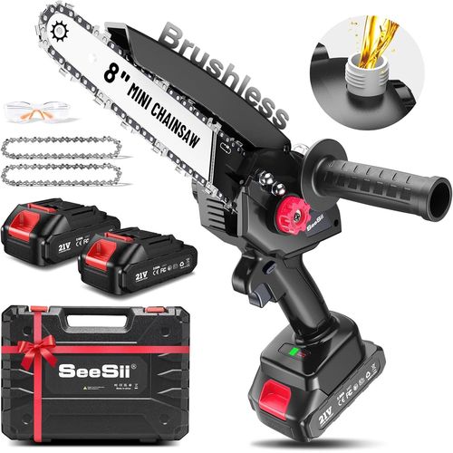 Hamiltion-Mini Tronçonneuse De 20,3 Cm, Moteur Sans Balais Amélioré Avec Huileur, 2 Batteries De 2000 Mah ¿ Tronçonneuse Portable Alimentée Par Batterie Pour Coupe De Bois De Branche D'Arbre ¿ Idée