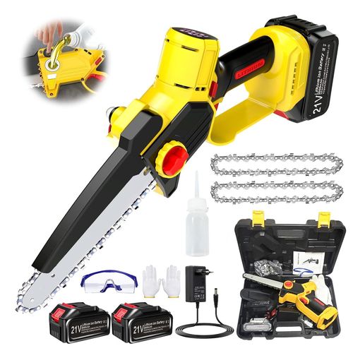 Hamiltion-Mini Tronconneuse A Batterie 8 Pouces Tronçonneuse Électrique Sans Fil Brushless Avec 2 Batteries 2.0Ah, 21V Petite Tronconneuse A Batterie Avec Graisseur Pour L'Élagage Le Jardin, L'Élagag