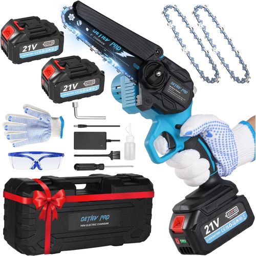Hamiltion-Mini Tronconneuse À Batterie 8000Mah 6 Pouces Tronçonneuse Électrique Sans Fil 2 Chaînes Portable Tronconneuse Thermique Pour Couper Du Bois, Des Branches D'Arbres, L'Elagage De Jardin