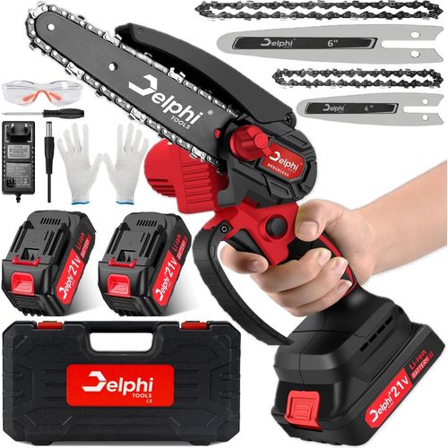 Hamiltion-Mini Tronçonneuse Avec Batterie De 10,16 Cm Et 15,2 Cm-Avec Moteur Sans Balais-2 Batteries De 21 V 1500 Mah-Pour Le Bois-Mini Tronçonneuse Pour Sécateur-Coupe Du Bois-Sécateur À