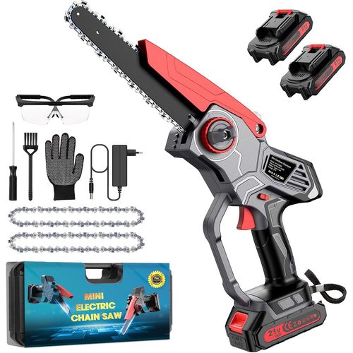Hamiltion-Mini Tronconneuse A Batterie 8 Pouces, Tronconneuse Electrique Sans Fil, Tronçonneuse À Main Pour La Coupe Du Bois, Les Branches D'Arbres, L'Élagage, La Cour, Jardin, 2* Batterie