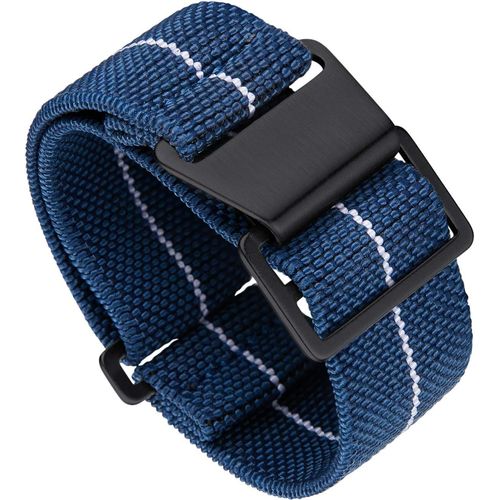 Bracelet De Montre Élastique Nylon Style Marine Nationale Parachute Bracelet Montre En Tissu Remplacement Avec Crochet Boucle Noir/Argenté Homme Femme, 20mm