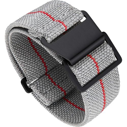 Bracelet De Montre Élastique Nylon Style Marine Nationale Parachute Bracelet Montre En Tissu Remplacement Avec Crochet Boucle Noir/Argenté Homme Femme, 22mm