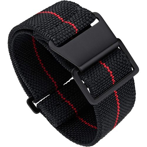 Bracelet De Montre Élastique Nylon Style Marine Nationale Parachute Bracelet Montre En Tissu Remplacement Avec Crochet Boucle Noir/Argenté Homme Femme, 20mm