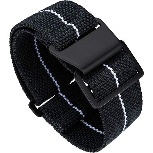 Bracelet De Montre Élastique Nylon Style Marine Nationale Parachute Bracelet Montre En Tissu Remplacement Avec Crochet Boucle Noir/Argenté Homme Femme, 22mm