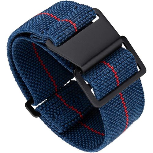 Bracelet De Montre Élastique Nylon Style Marine Nationale Parachute Bracelet Montre En Tissu Remplacement Avec Crochet Boucle Noir/Argenté Homme Femme, 22mm