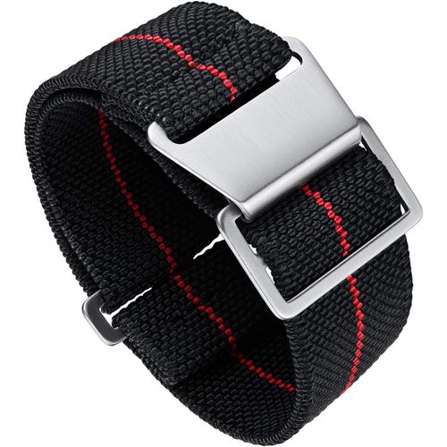 Bracelet De Montre Élastique Nylon Style Marine Nationale Parachute Bracelet Montre En Tissu Remplacement Avec Crochet Boucle Noir/Argenté Homme Femme, 20mm