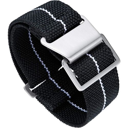 Bracelet De Montre Élastique Nylon Style Marine Nationale Parachute Bracelet Montre En Tissu Remplacement Avec Crochet Boucle Noir/Argenté Homme Femme, 18mm