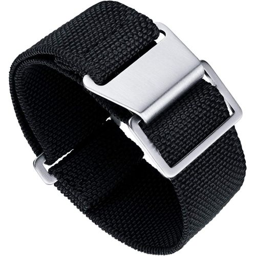 Bracelet De Montre Élastique Nylon Style Marine Nationale Parachute Bracelet Montre En Tissu Remplacement Avec Crochet Boucle Noir/Argenté Homme Femme, 22mm