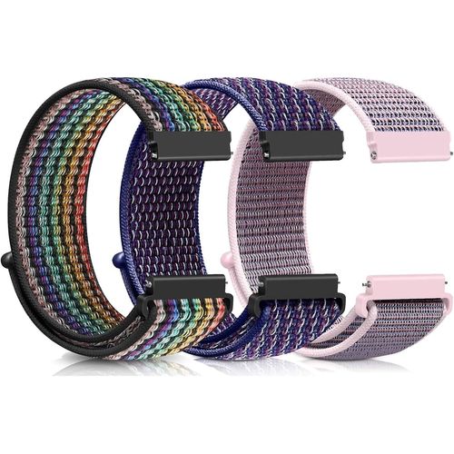 Bracelet De Montre En Nylon 22mm, Bracelet De Sport Réglable À Libération Rapide Pour Homme Femme, Tissu Souple Respirant Montre Bracelet - Rose+Violet+Multicolore