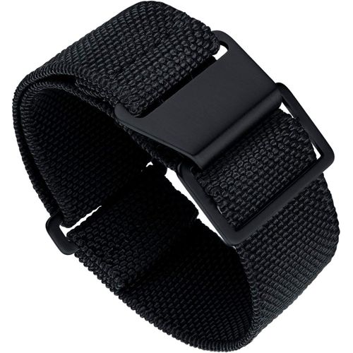 Bracelet De Montre Élastique Nylon Style Marine Nationale Parachute Bracelet Montre En Tissu Remplacement Avec Crochet Boucle Noir/Argenté Homme Femme, 20mm