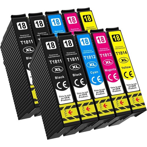 18XL Cartouches d'encre Remplacer pour Epson 18 XL Compatible avec Epson Expression Home XP-325 XP-202 XP-205 XP-212 XP-225(10-Pack)