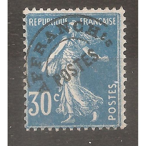 Préo 60 (1922) Préoblitéré Type Semeuse Fond Plein 30c Bleu Usagé (Cote 70e) (9871)