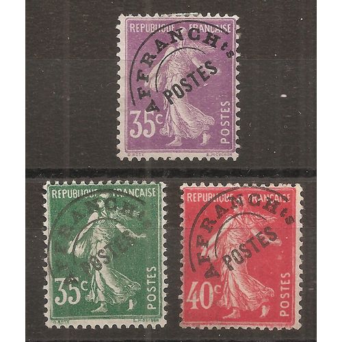 Préos 62 - 63 - 64 (1922) Semeuses Fond Plein Usagées (Cote 30,5e) (9878)