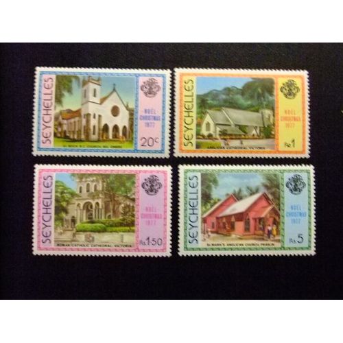 51 Seychelles 1977 / Monuments De Noël / Yvert 388 / 391 Mnh Stanley 420 / 223 Mnh