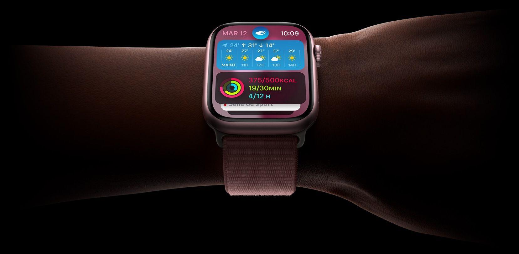 Apple Watch Series 9 (GPS) - 45 mm - aluminium minuit - montre intelligente  avec bande sport - fluoroélastomère - minuit - taille du bracelet : M/L -  64 Go - Wi-Fi, UWB, Bluetooth - 38.7 g - Apple Watch