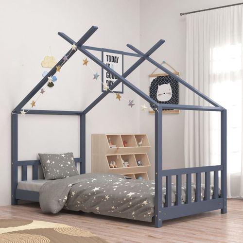 Cadre De Lit D'enfant Gris Bois De Pin Massif 80x160 Cm