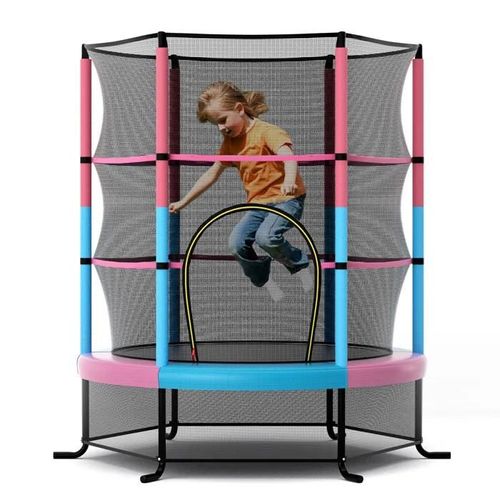 Costway Trampoline De Jardin Pour Enfants Ø165cm, Avec Filet De Protection, Appuis De Ressorts Et Structure En Acier, Macaron