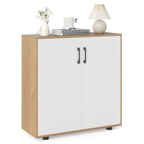 Costway Armoire De Rangement À 2 Portes, Avec Étagère Ajustable, Rangement Pour Chaussures, Pour Cuisine, Salon, Entrée, Naturel
