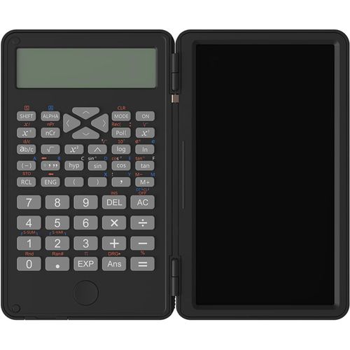 Calculatrice scientifique avec tablette d'écriture, examen de bureau, comptabilité, bloc-notes multifonction, format de poche, pour collège et collège Noir