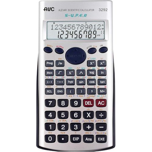 AVC Calculatrice scientifique 10+2 chiffres, 279 fonctions, écran 2 lignes et étui rigide, couleur argent