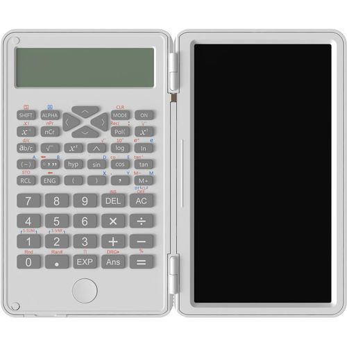 Calculatrice scientifique avec tablette d'écriture, examen de bureau, comptabilité, bloc-notes multifonction, format de poche, pour collège et collège Blanc