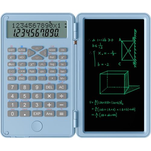 Calculatrice scientifique avec tablette d'écriture, examen de bureau, comptabilité, bloc-notes multifonction, format de poche, pour collège et collège - Bleu