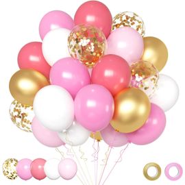 Ballons Rose Blanc Or Métalliques 50Pièces 30 cm Brillant Anniversaire Ballons de Baudruche Rose Doré en Ballons Rose Latex Helium Gonflable Chromé de Anniversaire Mariage Decoration