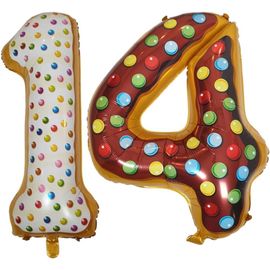 XL Ballon Chiffre 14,Ballon Numéro 14,Numero Donut Ballon de Baudruche Nombre Aluminium Ans Air Age Gonflable Grand Geant,Garçon Fille Enfant,14e Anniversaire,Fête,Anniv Deco,Décoration