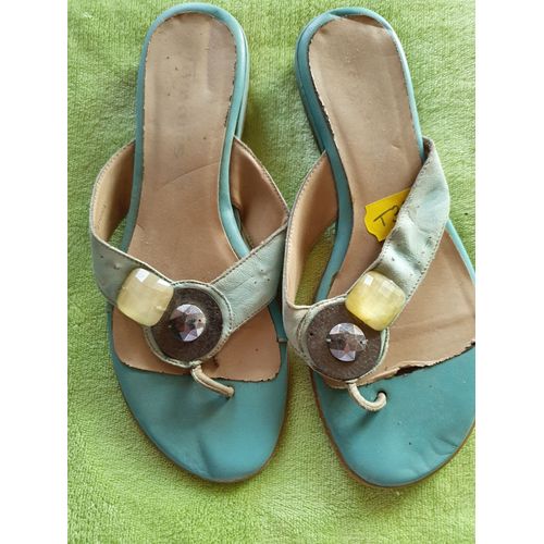 Tongs Cuir Bleu - 37