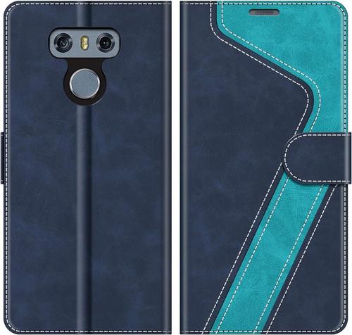 Coque Pour Lg G6, Housse En Cuir Magnétique Fonction Stand Étui Pour Lg G6, Élégant Bleu