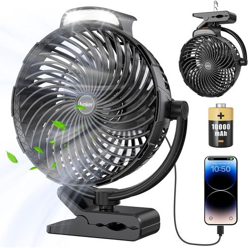 GOUTS ET COULEURSMini Ventilateur Portable De Bureau Ø20Cm, 3 In 1 Pince Ventilateur Usb Avec Rechargeable Batterie 10000Mah, Ventilateur Silencieux Avec Lumière Led, 10 Vitesses, 360° Rotation