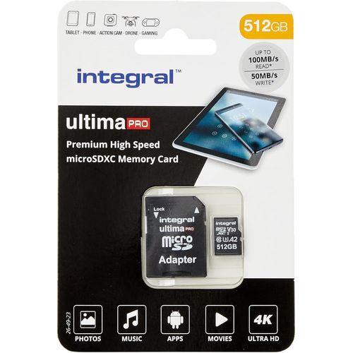 ytseazn-Carte Mémoire 512Go Micro Sdxc + Adaptateur Sdhc/Sdxc Premium Haute Vitesse Jusqu'À 100Mb/S Classe 10 V30 Uhs-I U3