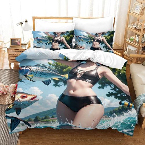 Anime Girl Parure De Lit Pi¨¨Ces Avec Housse De Couette Imprim¨¦E En D Et Taies D'oreiller En Microfibre Pour Enfants Et Adultes Avec Fermeture ¨¦Clair