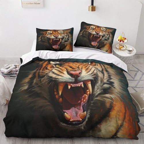 Fierce Housses De Couette 3d Imprim¨¦ Tigre Housse De Couette Parure De Lit Housse De Couette Adc Pi¨¨Ces Pour Enfants Et Adultes Microfibre Avec Taies D'oreiller