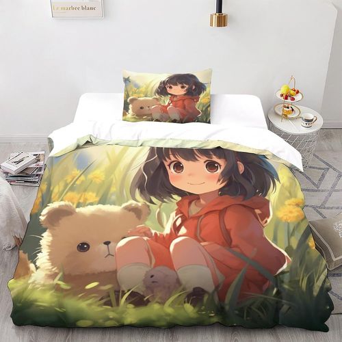 Parure De Lit Avec Housse De Couette Et Taies D'oreiller - Imprim¨¦ 3d - Jolie Fille - Housse De Couette Avec Taies D'oreiller - Pi¨¨Ces Adc Pour Enfants Et Adultes En Microfibre