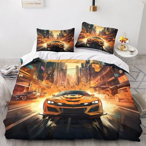 Race Tracks Housse De Couette Housse De Couette Imprim¨¦E 3d Parure De Lit Voiture Volante Housse De Couette En Microfibre Pour Enfants Et Adultes Pi¨¨Ces Adc Avec Taies D'oreiller