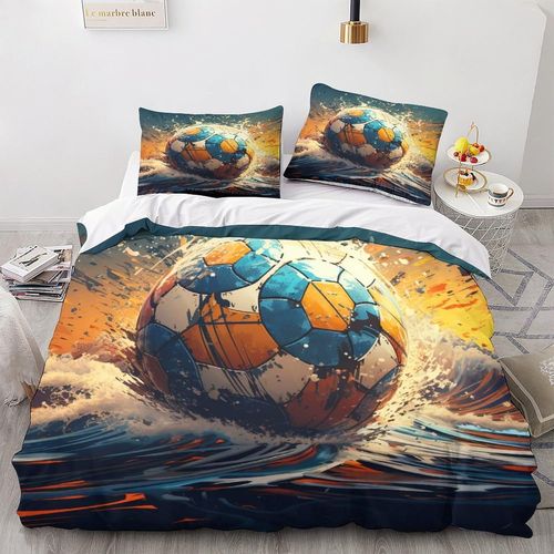 Kick The Ball Housse De Couette 3d Imprim¨¦E Football Fire Housse De Couette Parure De Lit Housse De Couette Adc Pi¨¨Ces Pour Enfants Et Adultes Microfibre Avec Taies D'oreiller