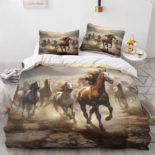 Parure De Lit Cheval Courant 3d Imprim¨¦ Noir Avec Housse De Couette Et Taies D'oreiller En Microfibre Adc Pour Enfants Et Adultes