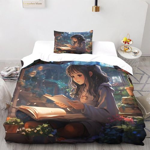 Eaves 3d Imprim¨¦Quiet Girl Housse De Couette Parure De Lit Housse De Couette Housse De Couette Adc Pi¨¨Ces Pour Enfants Et Adultes Avec Taies D'oreiller En Microfibre
